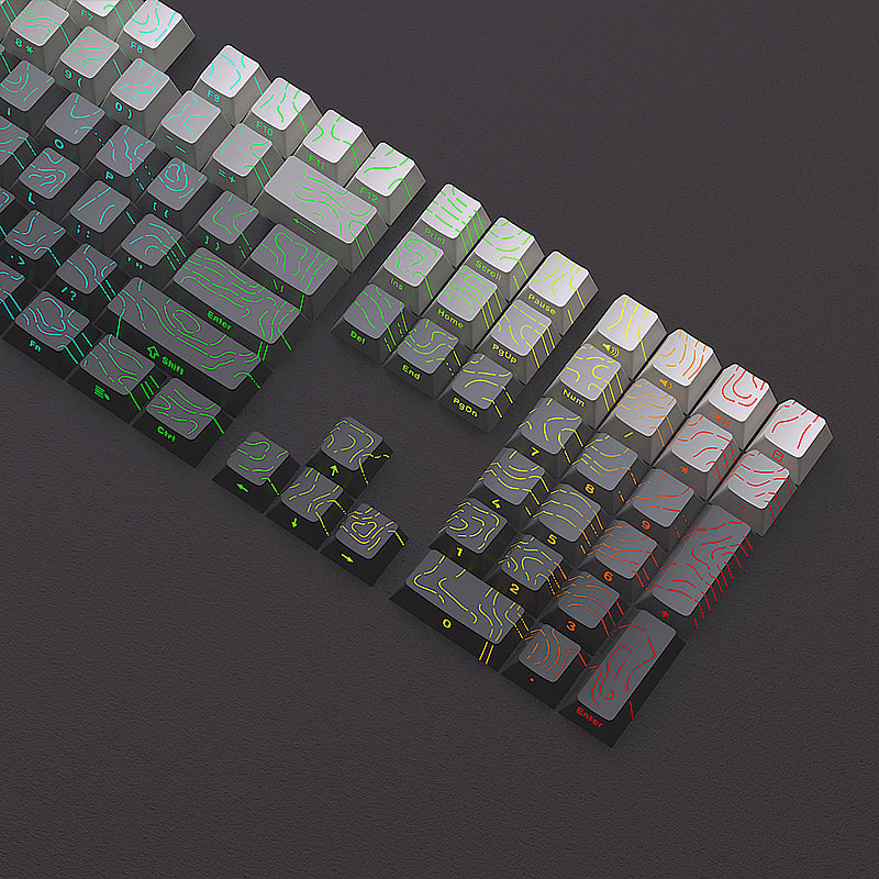YMDK 134 Gradient Contour lines Double Shot Shine Through Sidelit Dye Sub PBT Cherry Profile Keycap for MX Mechanical Keyboard