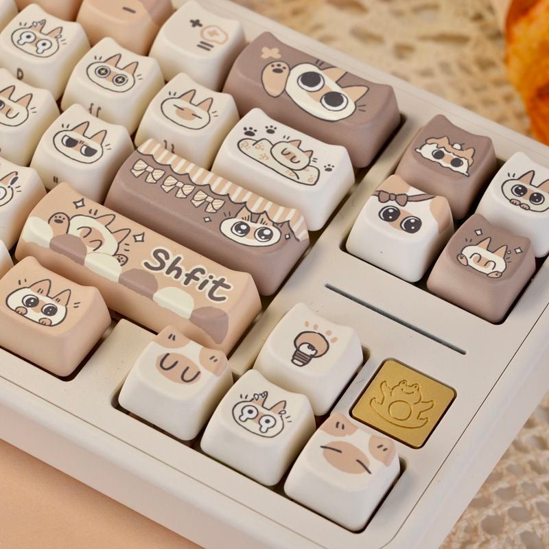 YMDK 132 keys Siamese Cat Theme MAO Profile Cat Head Pattern Dye Sub Cute PBT Keycaps for 61/68/87/98/104/108 MX Mechanical Keyboards