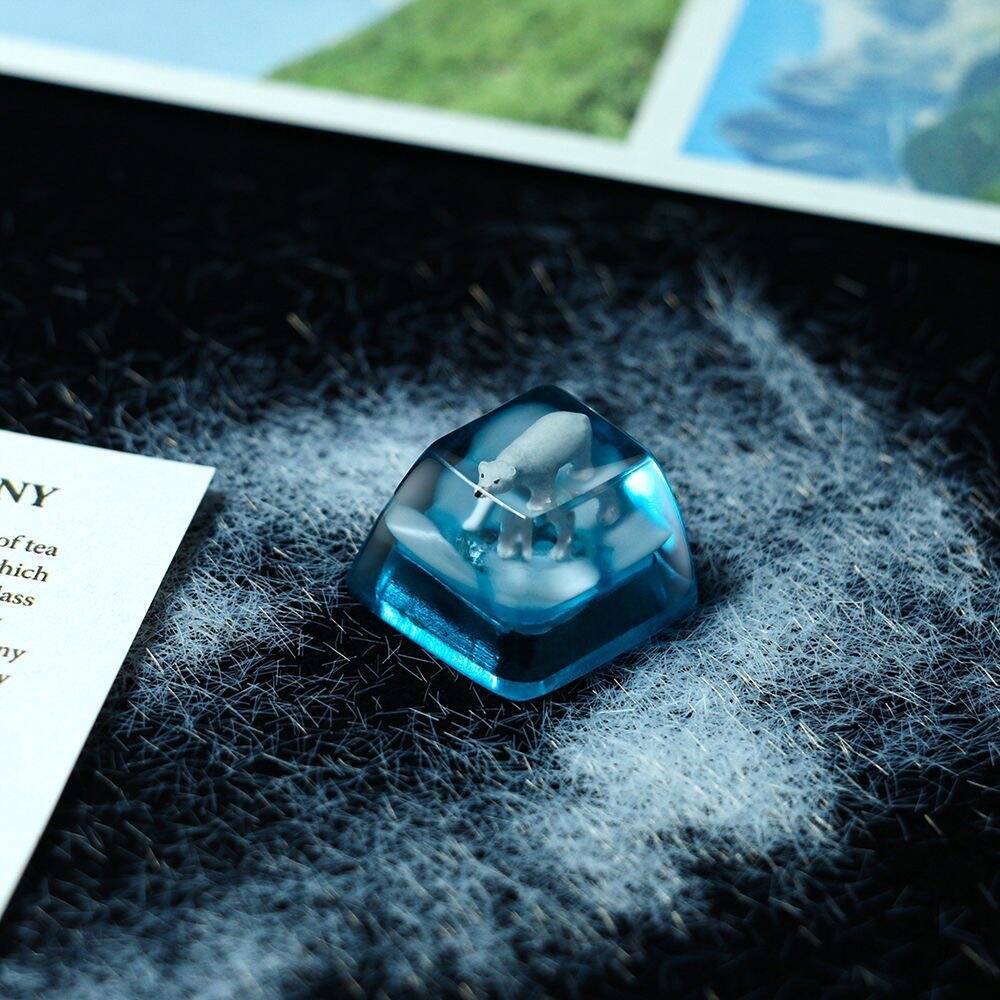 YMDK Polar Bear Translucent Personality Keycaps Glacier Snow Mountain Hand-made Custom Resin for Mechanical Keyboard
