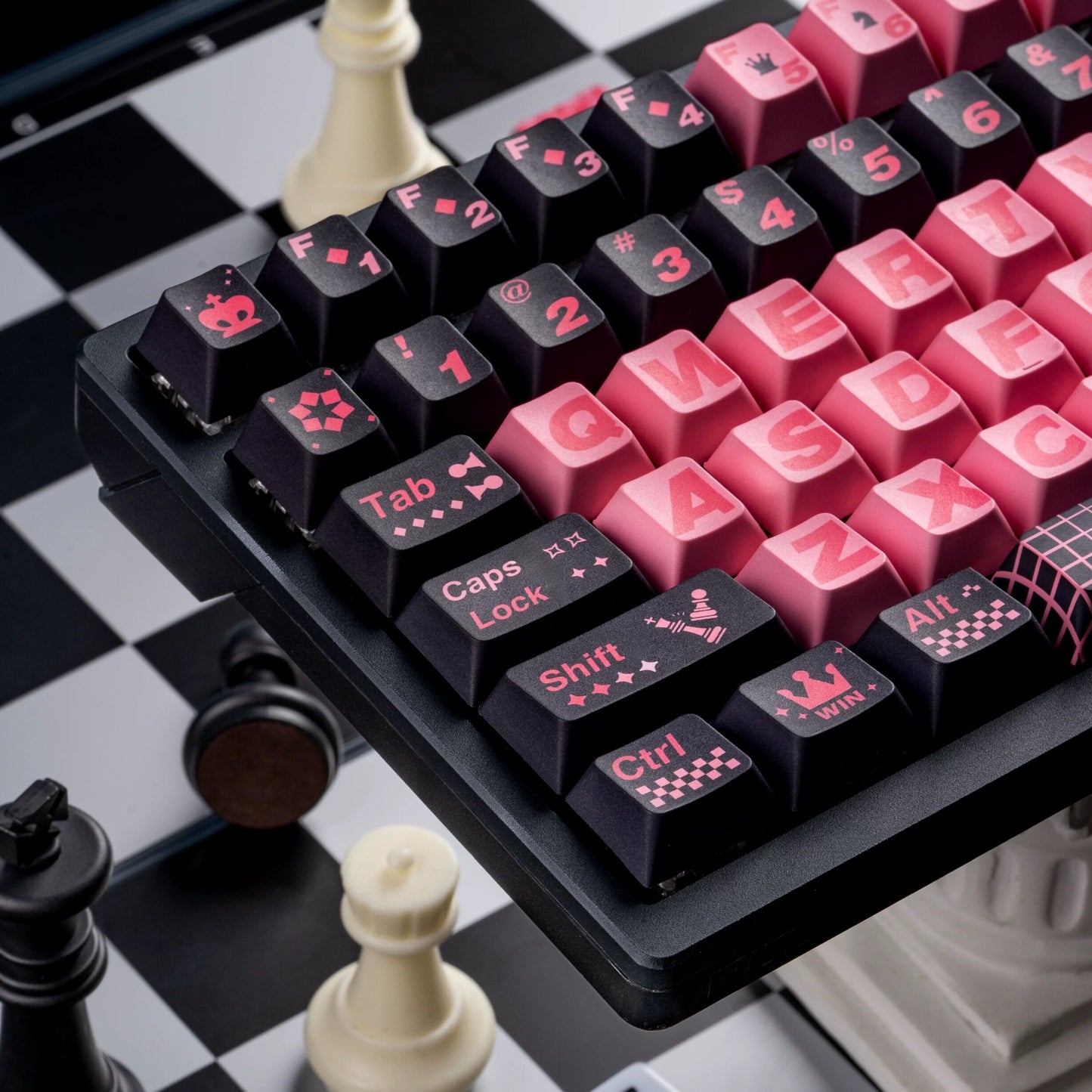 YMDK Chess Theme Full Set Keycaps 146 Key Black Powder PBT Cherry Profile Dye Sub for Mechanical Keyboard
