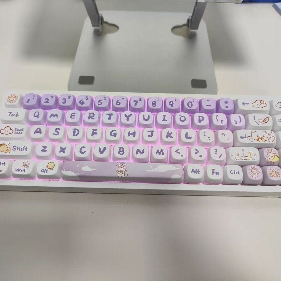 YMDK Gradient Purple Rabbit Theme Keycaps Full Set 142 Keys MOA Profile PBT Dye Sub Keycap for MX Mechanical Keyboard