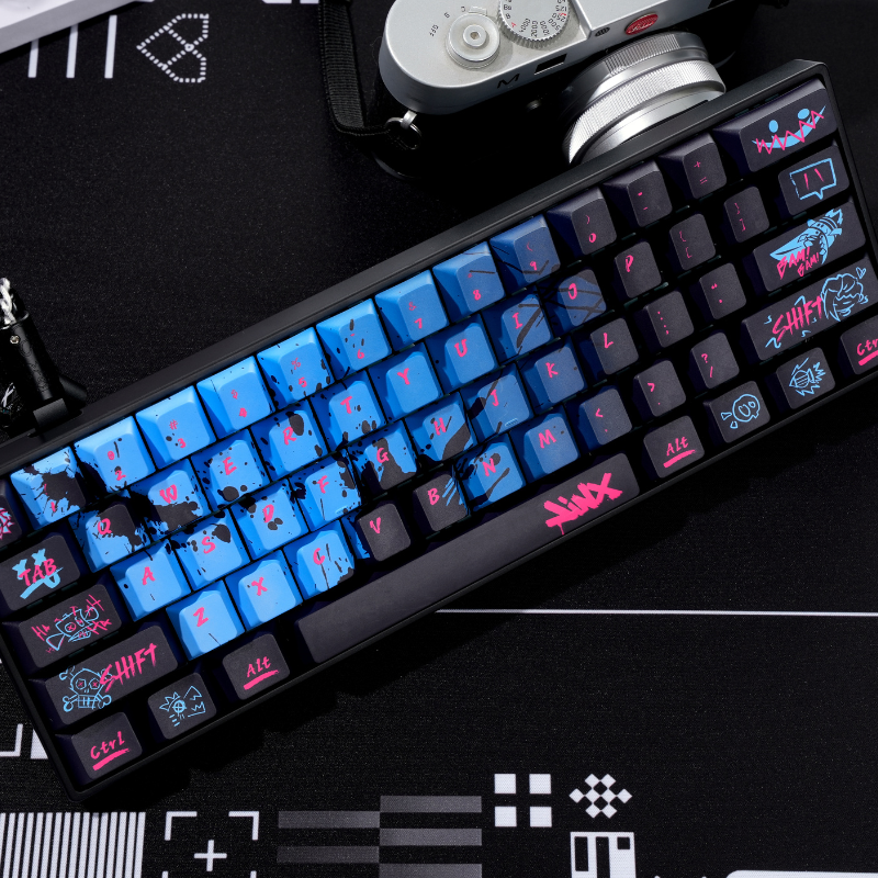 YMDK Black Blue Graffiti Keycaps Full Set 136 Keys Creative Cool Custom Keycaps Cherry Profile Dye Sub for MX Mechanical Keyboard