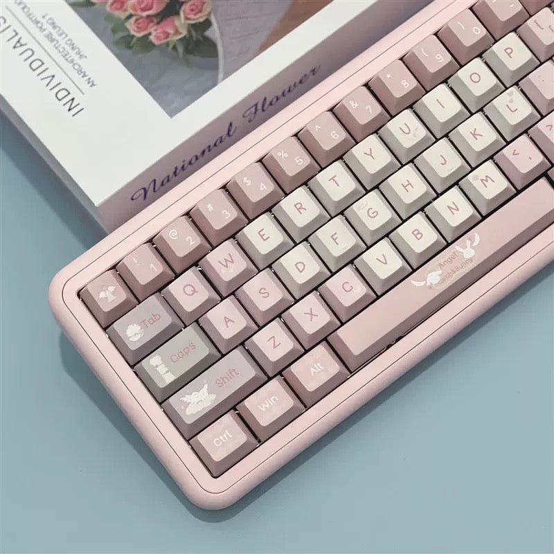 YMDK Soft Mist Angel Theme Keycaps Full Set 130 Keys Cherry Profile PBT Dye Sub Keycap for MX Mechanical Keyboard
