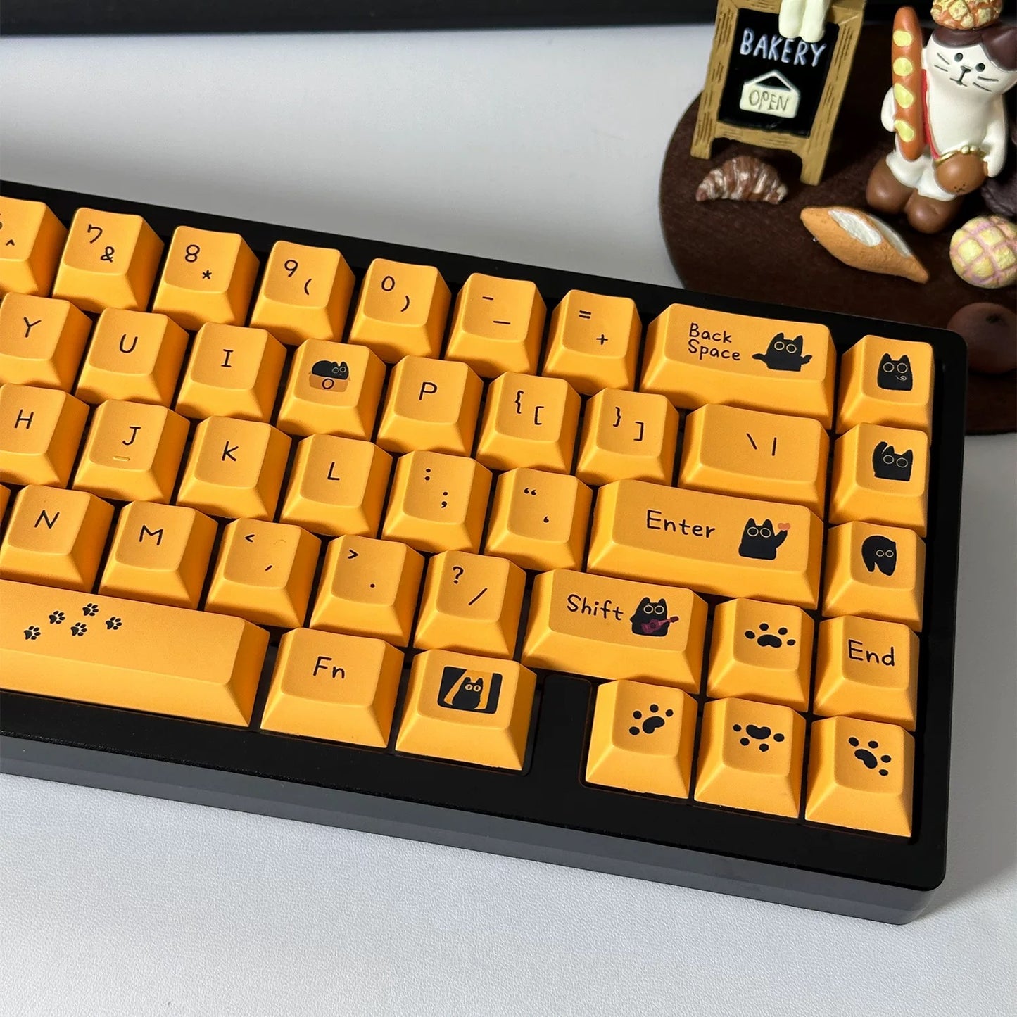 YMDK Orange Cat and Black Cat Theme 124 keys Cherry Profile Keycaps Dye Sub PBT Keycap for 65/75/87/98/100/104 MX Mechanical Keyboard