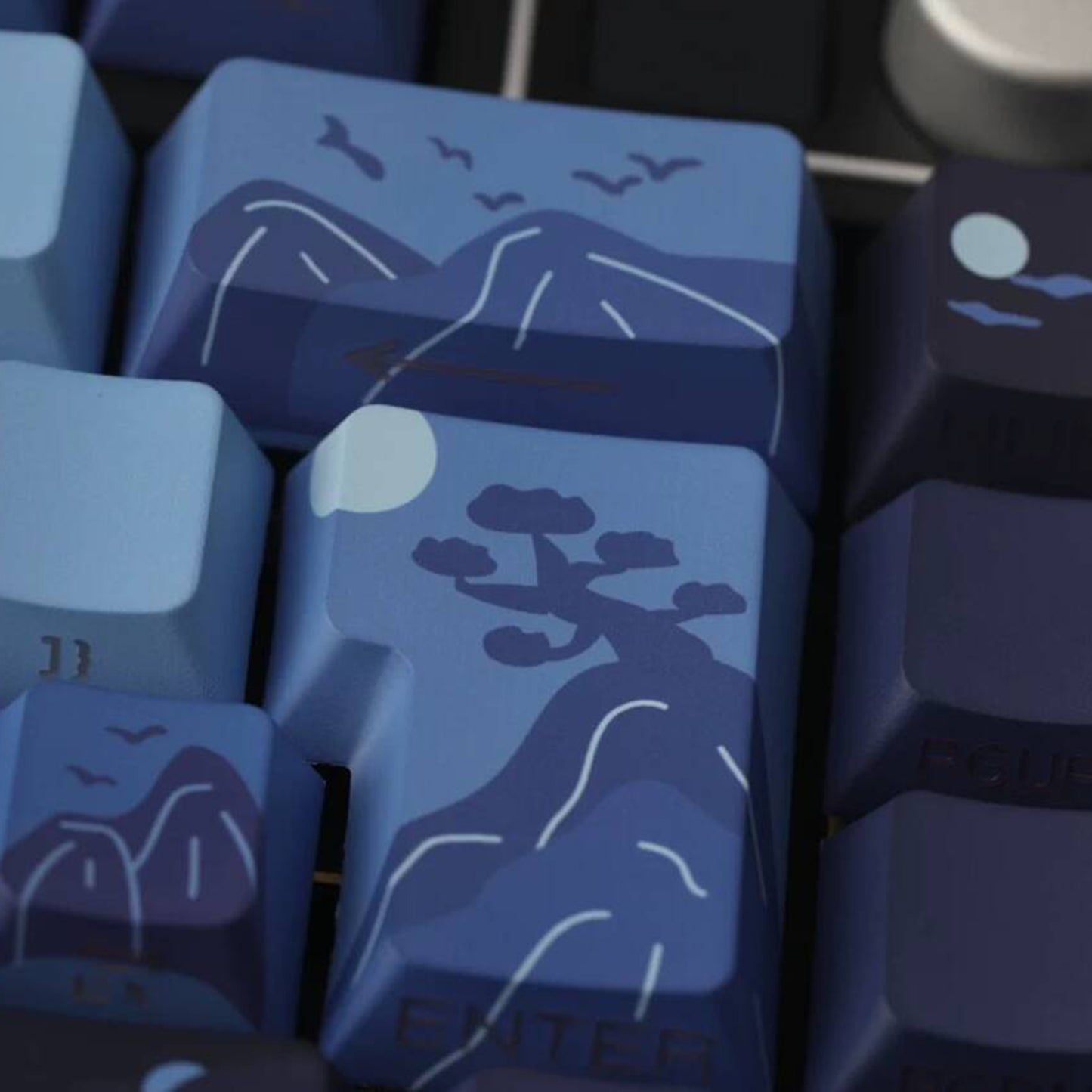YMDK Mingyue Qianli Theme Keycap Full Set 127 Keys Blue Side Print Translucent Dye Sub Cherry Profile for Mechanical Keyboard