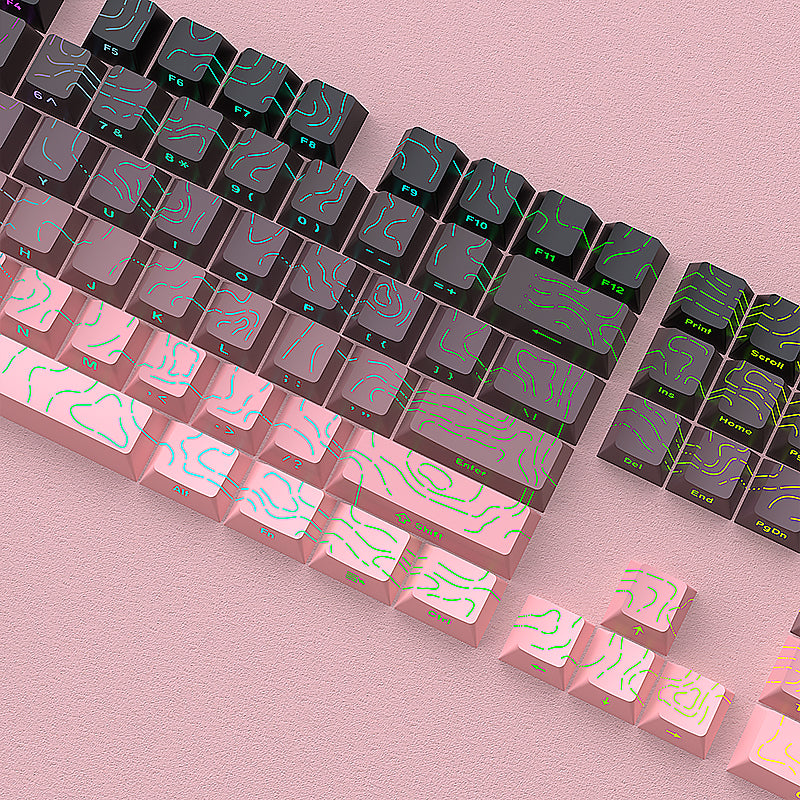 YMDK 134 Keys Color Contour Lines Personality Double Shot Side-lit Dye Sub PBT Cherry Profile Keycap for Most MX Mechanical Keyboard