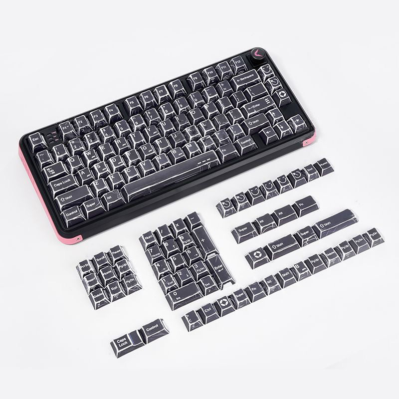 YMDK Black White Comic Keycaps Full Set 136 Keys Manga Anime Minimalist Style Dye Sub PBT Cherry Profile for MX Mechanical Keyboard