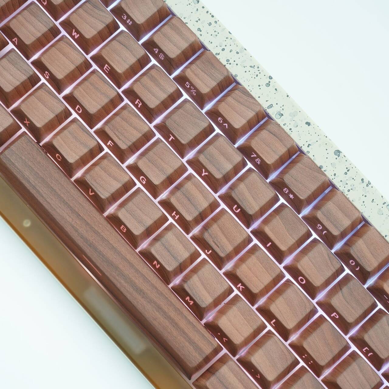 YMDK Walnut Keycaps Novel Creative Keycap 137 Keys Side Light Transmitting Key Cap PBT Dye Sub Cherry Profile for MX Mechanical Keyboard