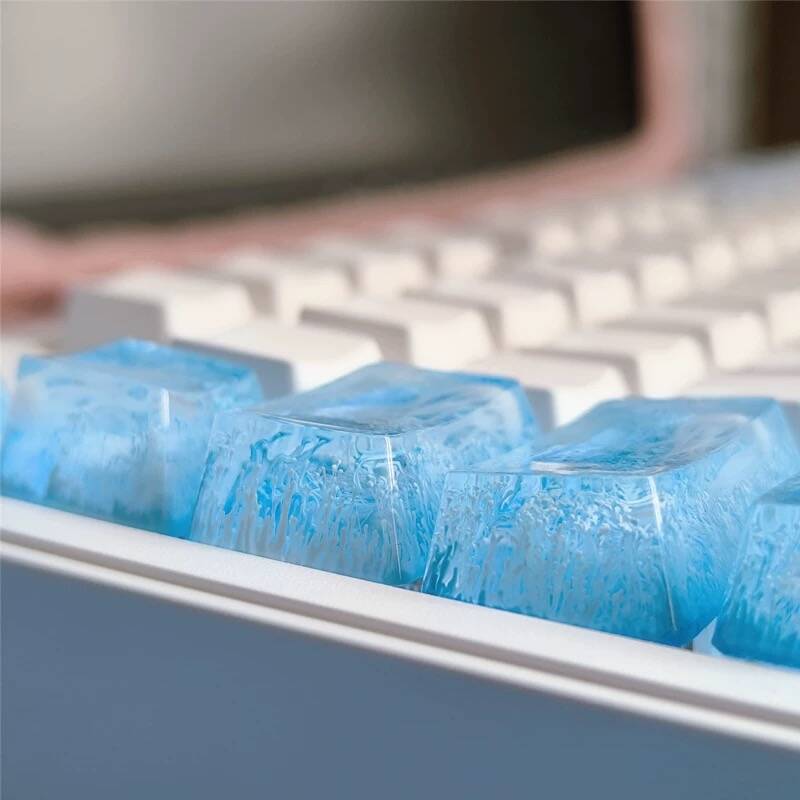 YMDK Coral Jellyfish Personality Keycaps Blue Ocean Translucent Key Caps Handmade Resin Keycap for MX Mechanical Keyboard