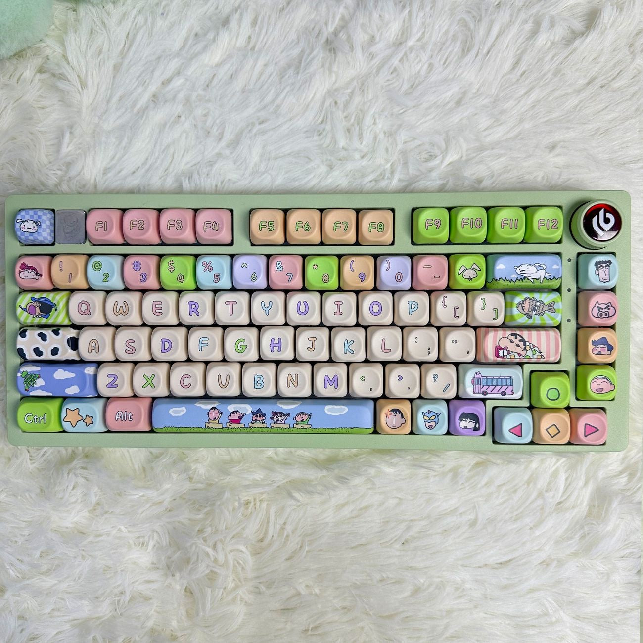 YMDK Crayon Cute Cartoon Anime Naughty 118keys Keycap MOA Profile 5 Sides Dye Sub PBT High-value Keycaps for 61/68/75/87/96/100/104/108 MX Mechanical Keyboard