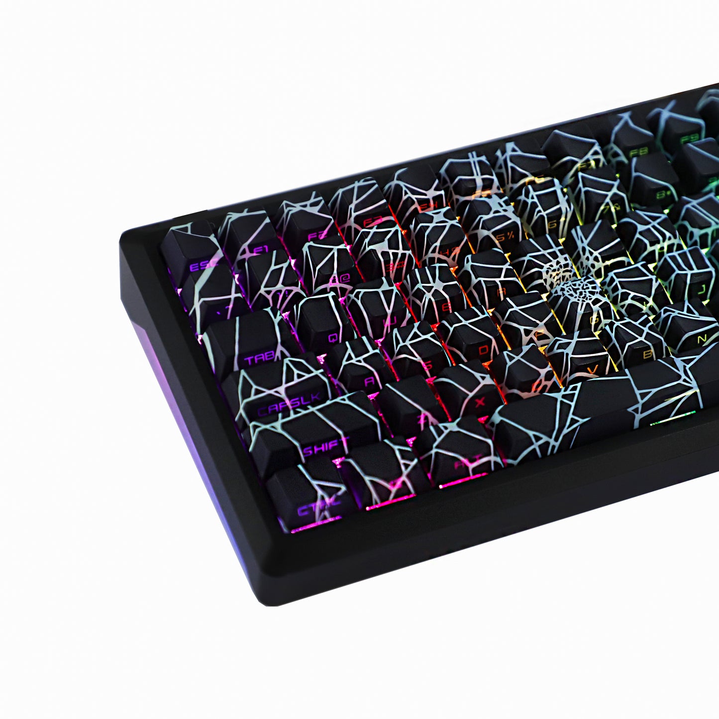 YMDK Spider Web Shine Through Keycap Cool Side-Lit PBT Dye Sub Cherry Profile Keycaps for MX Mechanical Keyboards TKL Akko