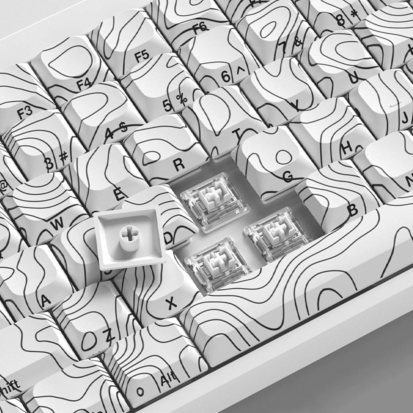 YMDK 131 Blcak Contour Lines Low Profile PBT Double Shot Keycaps for MX Mechanical Keyboards