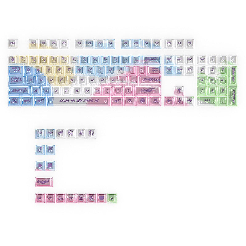 YMDK Rainbow Graffiti Keycap 125 key Shine Through PC Transparent Cherry Profile for 61/68/75/87/96/100/104/108 MX Mechanical Keyboard