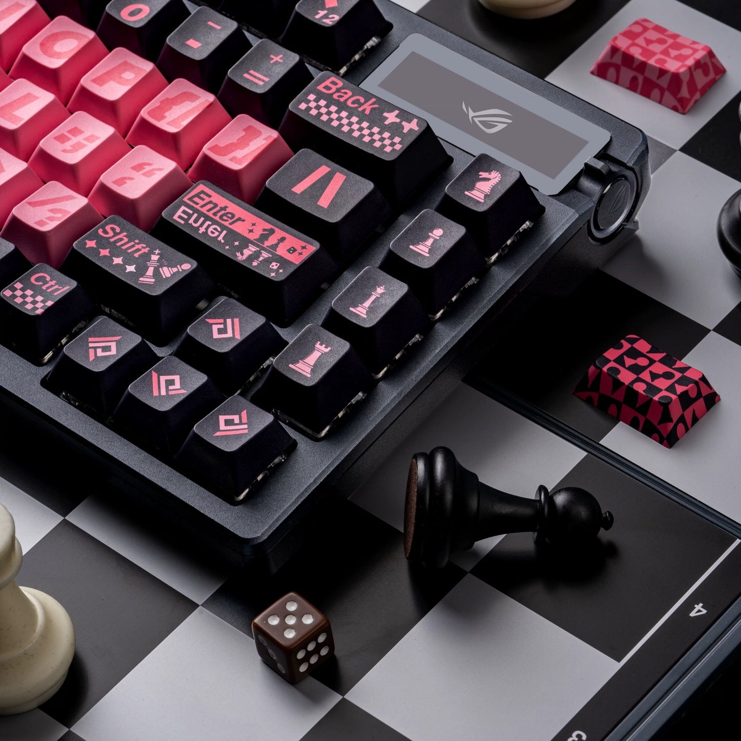 YMDK Chess Theme Full Set Keycaps 146 Key Black Powder PBT Cherry Profile Dye Sub for Mechanical Keyboard