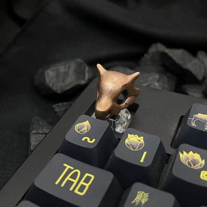 YMDK Sheep Skull Pure Copper Personality Keycaps Technology Texture Translucent Key Caps Retro Keycaps for MX Mechanical Keyboard
