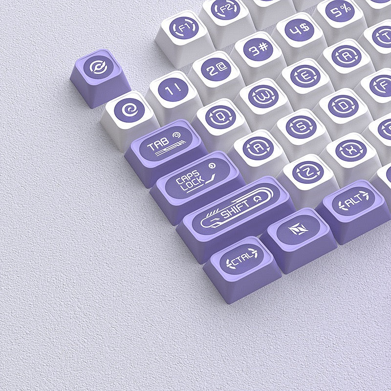 YMDK 136 Keys Cat's Eye Stone White and Purple Double Spelling Keycaps Translucent Cherry Profile for 61/68/87/98/104/108 MX Mechanical Keyboard