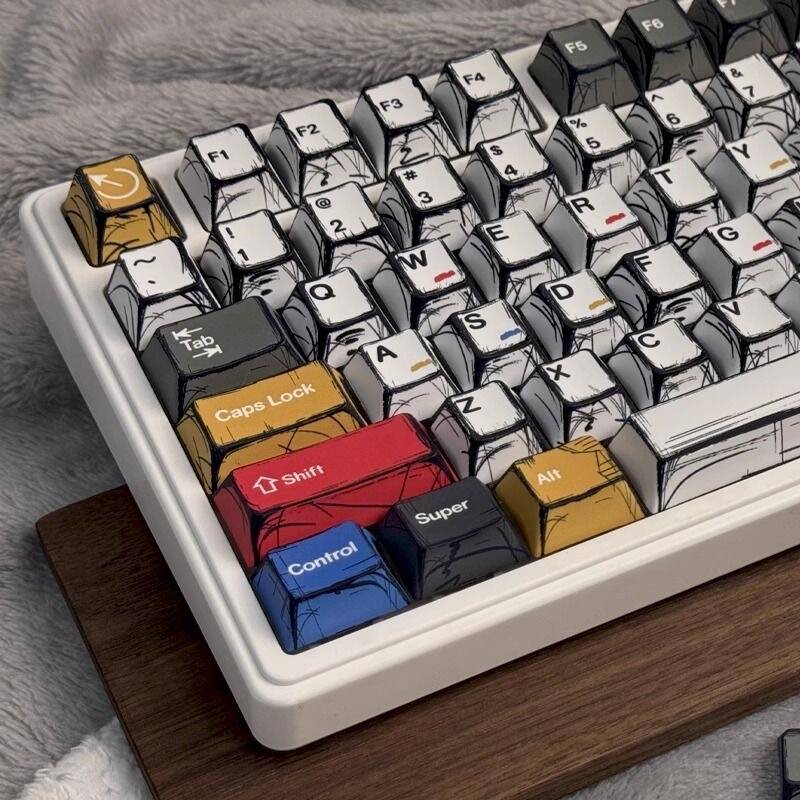 YMDK Comic Style Complete Full Set 136 Keys Keycaps Mixed Light Keycap Creative Interesting PBT Cherry Profile Dye Sub for MX Mechanical Keyboard