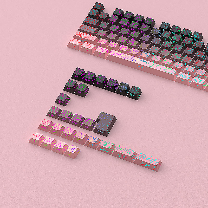 YMDK 134 Keys Color Contour Lines Personality Double Shot Side-lit Dye Sub PBT Cherry Profile Keycap for Most MX Mechanical Keyboard