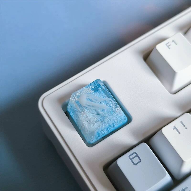YMDK Coral Jellyfish Personality Keycaps Blue Ocean Translucent Key Caps Handmade Resin Keycap for MX Mechanical Keyboard