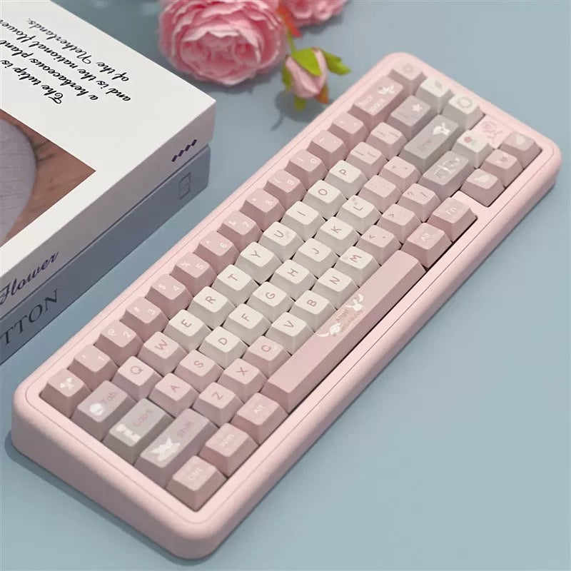 YMDK Soft Mist Angel Theme Keycaps Full Set 130 Keys Cherry Profile PBT Dye Sub Keycap for MX Mechanical Keyboard