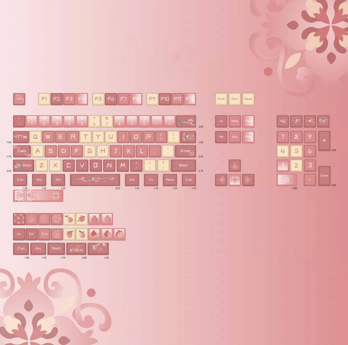 YMDK Pomegranate Red Theme Keycaps Full Set 128 Keys XDA Profile Dye Sub PBT Keycap for MX Mechanical Keyboard