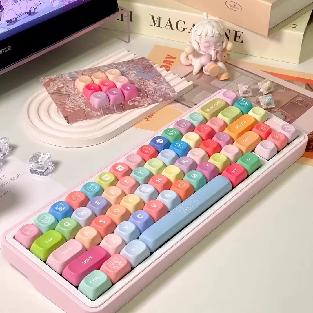 YMDK 134 Keys Color Gummy Cute Bear Theme MOA Profile PBT Material Dye Sublimation Top Print Keycaps for 61/68/84/87/98/104/108 MX Mechanical Keyboard