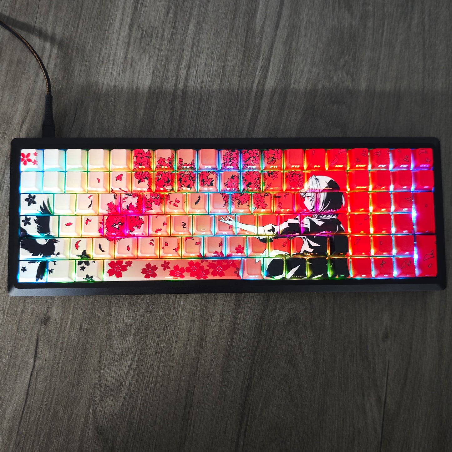 YMDK 131 Raven Sakura Keycap Cherry Profile Double Shot Sidelit Shine Through PBT Keycaps for 65/75/87/98/100/104 MX Mechanical Keyboard