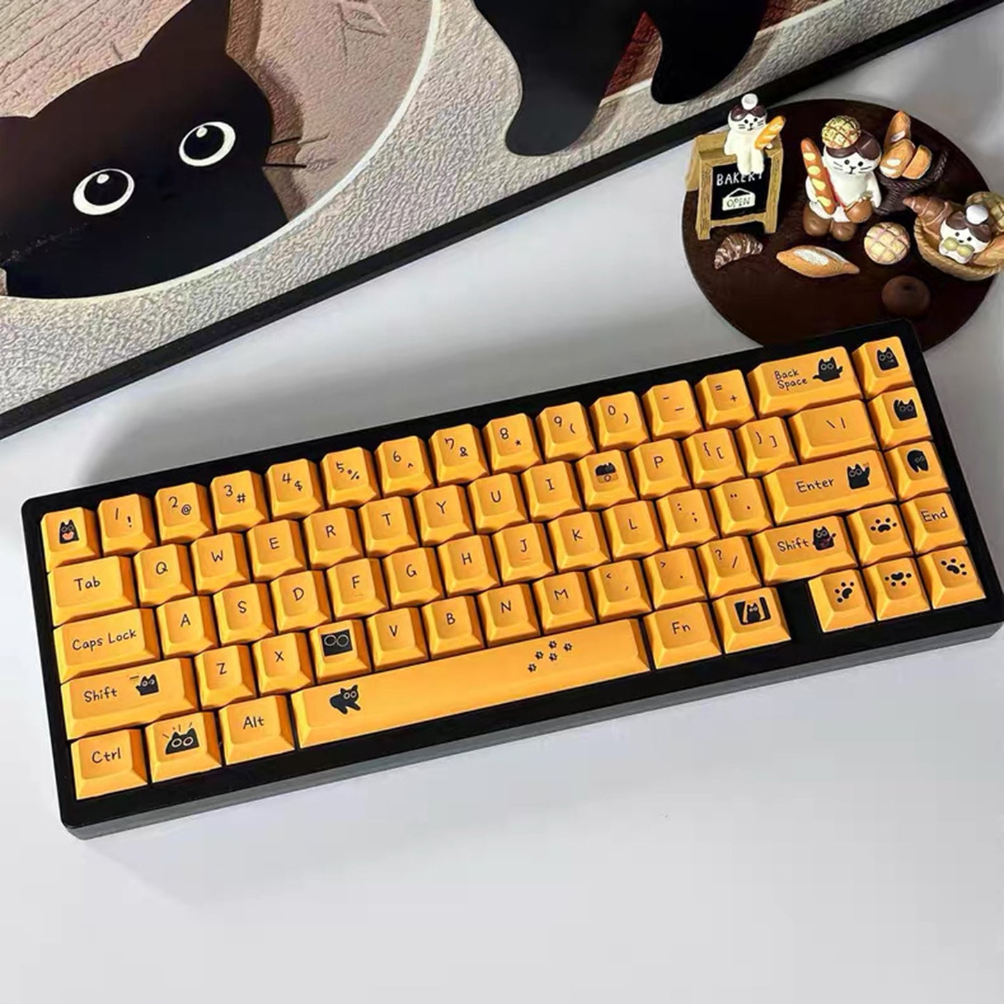 YMDK Orange Cat and Black Cat Theme 124 keys Cherry Profile Keycaps Dye Sub PBT Keycap for 65/75/87/98/100/104 MX Mechanical Keyboard