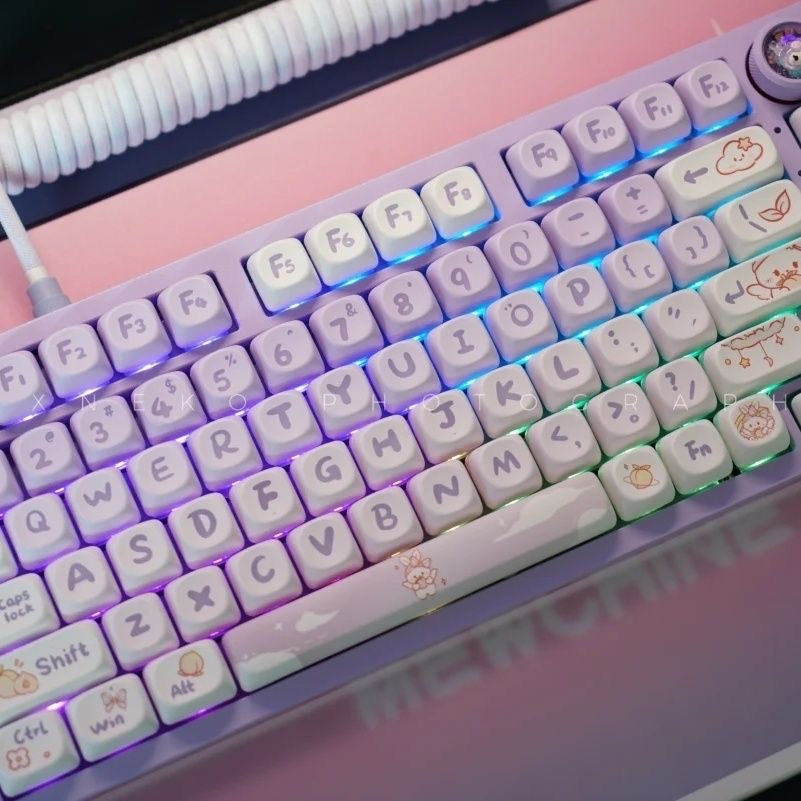 YMDK Gradient Purple Rabbit Theme Keycaps Full Set 142 Keys MOA Profile PBT Dye Sub Keycap for MX Mechanical Keyboard