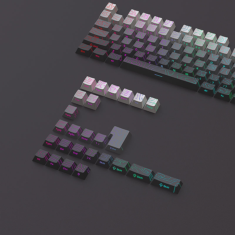 YMDK 134 Gradient Contour lines Double Shot Shine Through Sidelit Dye Sub PBT Cherry Profile Keycap for MX Mechanical Keyboard