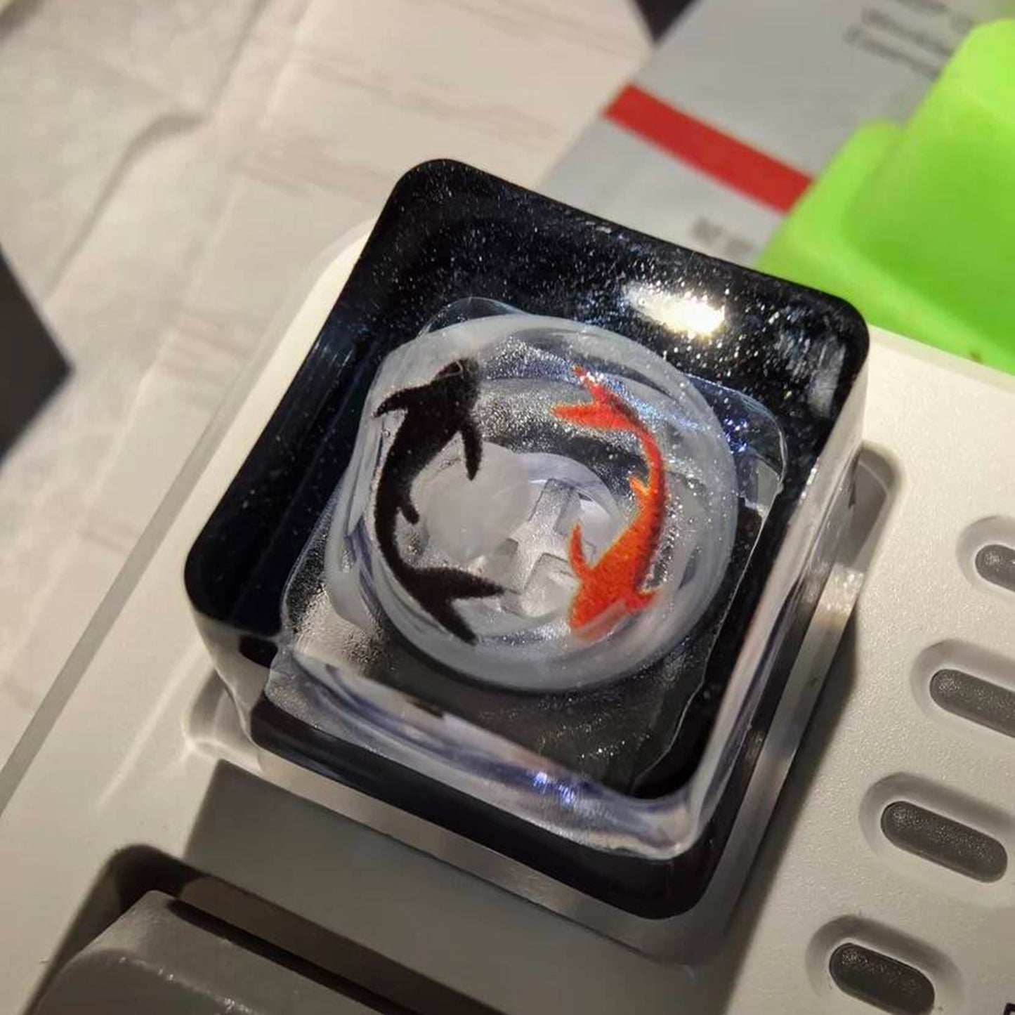 YMDK Koi Fish Personalized Keycaps Translucent Resin Hand-made Custom Keycap Novel Good Luck Key Cap for MX Mechanical Keyboard