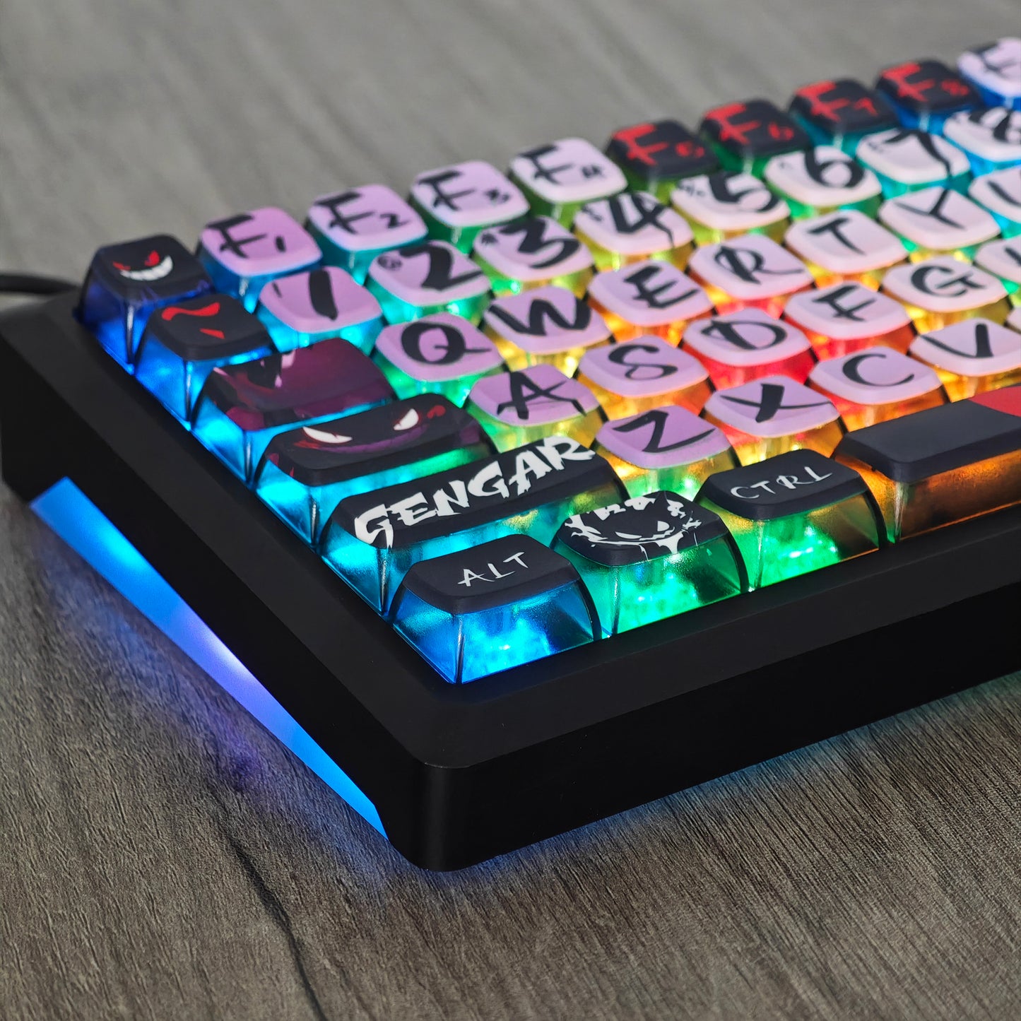 YMDK Evil Briquettes Gengar Cartoon Keycaps Translucent Full Set 122 keys MDA Profile PBT+PC Dye Sub Cool Custom Keycaps for MX Mechanical Keyboard
