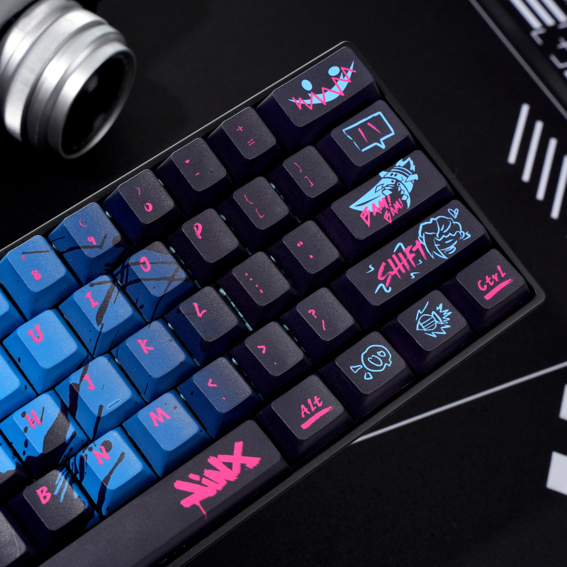 YMDK Black Blue Graffiti Keycaps Full Set 136 Keys Creative Cool Custom Keycaps Cherry Profile Dye Sub for MX Mechanical Keyboard