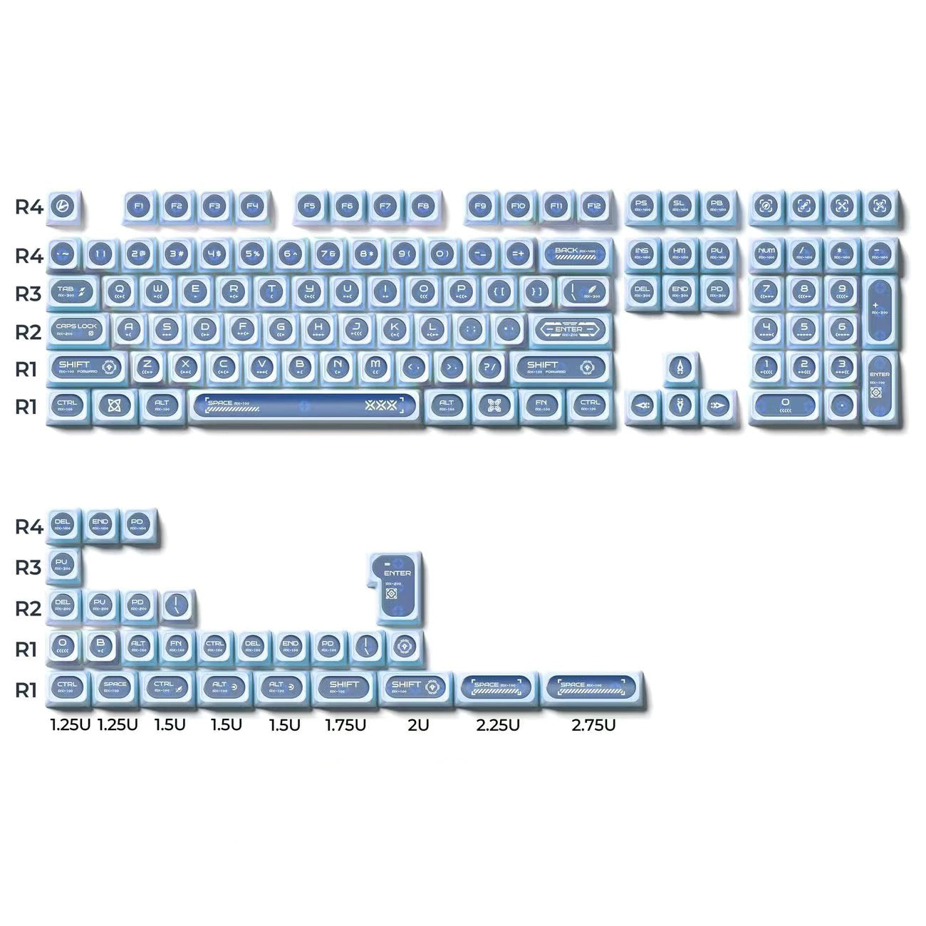 YMDK Crescent Moon Matte Shine Through 136 Key Top Print Keycaps PBT+PC Matte Dye Sub Keycaps MAX Profile for 61/68/84/87/98/104/108 MX Mechanical Keyboard