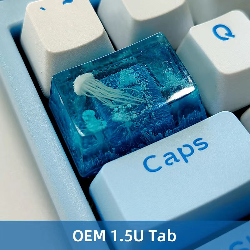 YMDK Coral Jellyfish Personality Keycaps Blue Ocean Translucent Key Caps Handmade Resin Keycap for MX Mechanical Keyboard