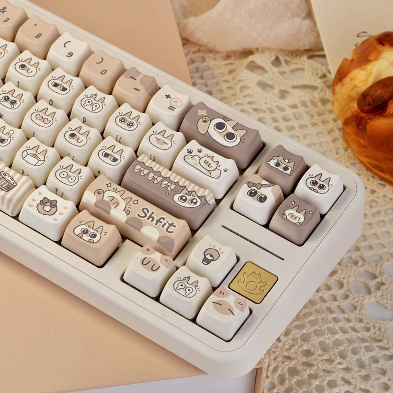 YMDK 132 keys Siamese Cat Theme MAO Profile Cat Head Pattern Dye Sub Cute PBT Keycaps for 61/68/87/98/104/108 MX Mechanical Keyboards