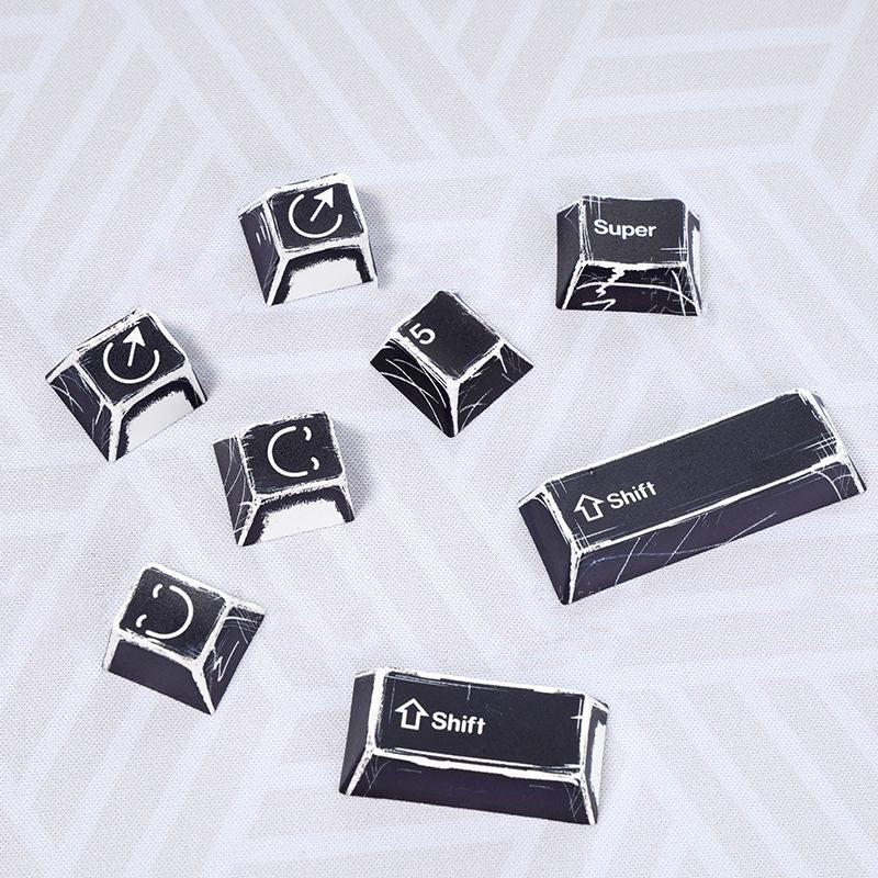 YMDK Black White Comic Keycaps Full Set 136 Keys Manga Anime Minimalist Style Dye Sub PBT Cherry Profile for MX Mechanical Keyboard