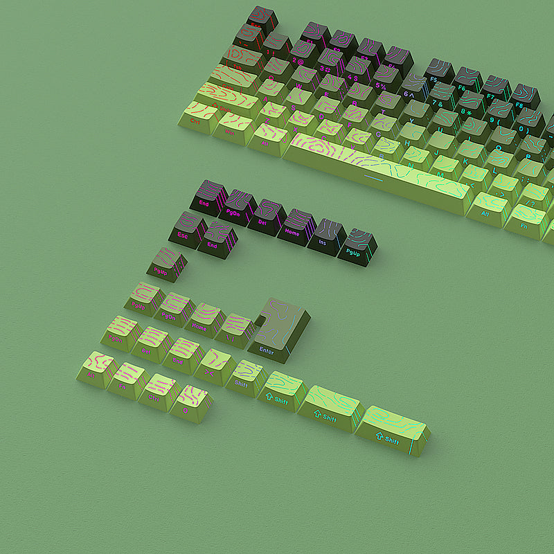 YMDK 134 Keys Color Contour Lines Personality Double Shot Side-lit Dye Sub PBT Cherry Profile Keycap for Most MX Mechanical Keyboard