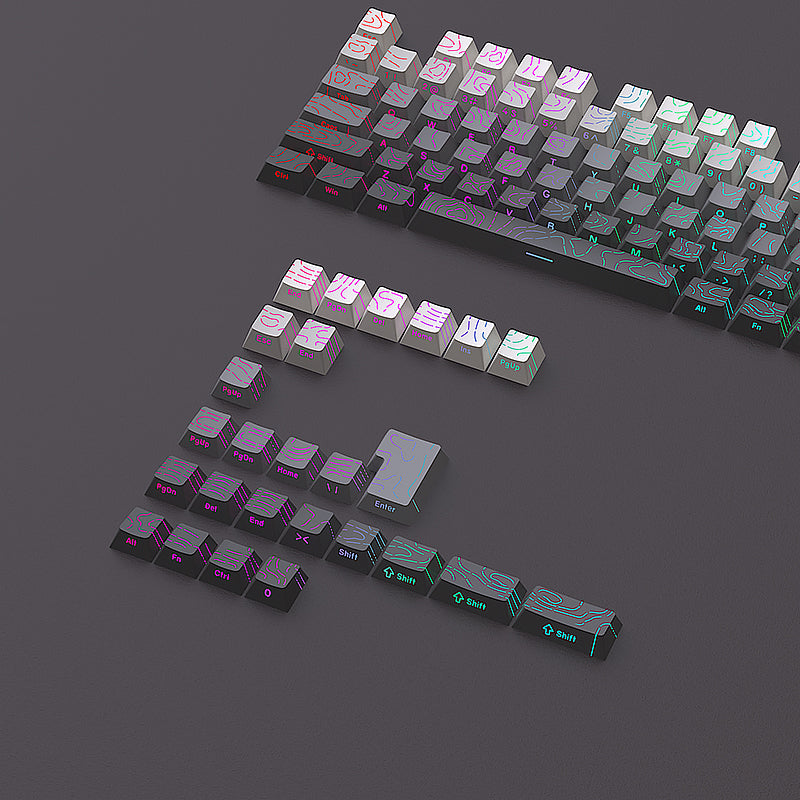 YMDK 134 Keys Color Contour Lines Personality Double Shot Side-lit Dye Sub PBT Cherry Profile Keycap for Most MX Mechanical Keyboard