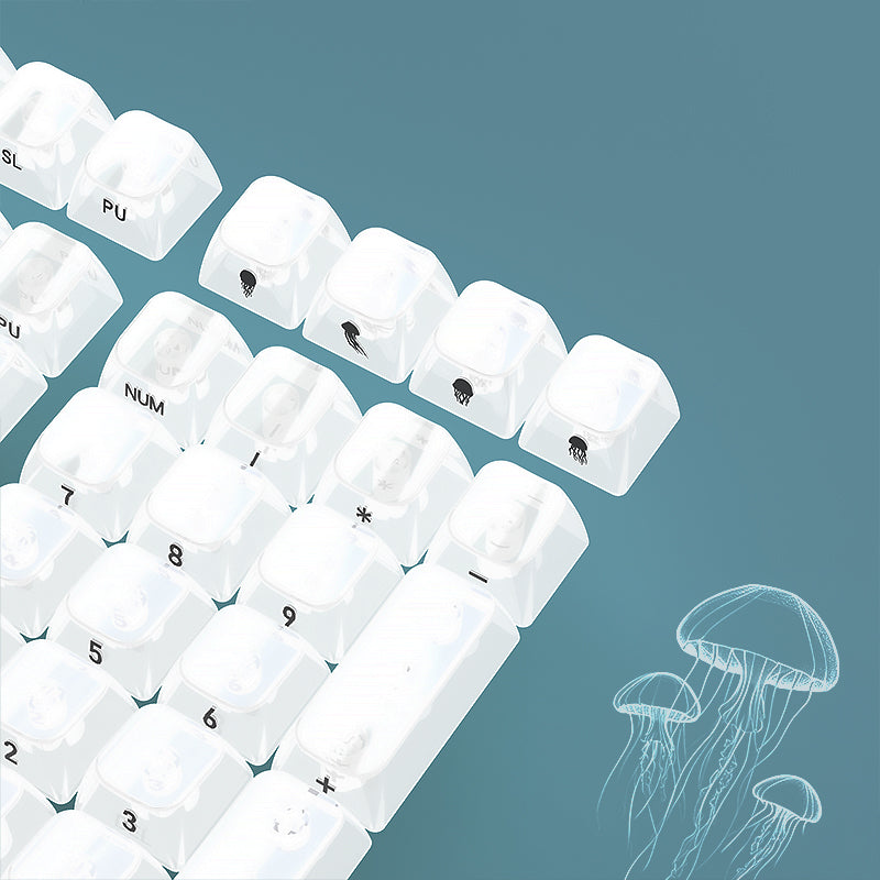 YMDK 119 Keys Jellyfish Keycaps Side Print Shine Through MDA Profile PC Material Custom Keycap for MX Mechanical Keyboards