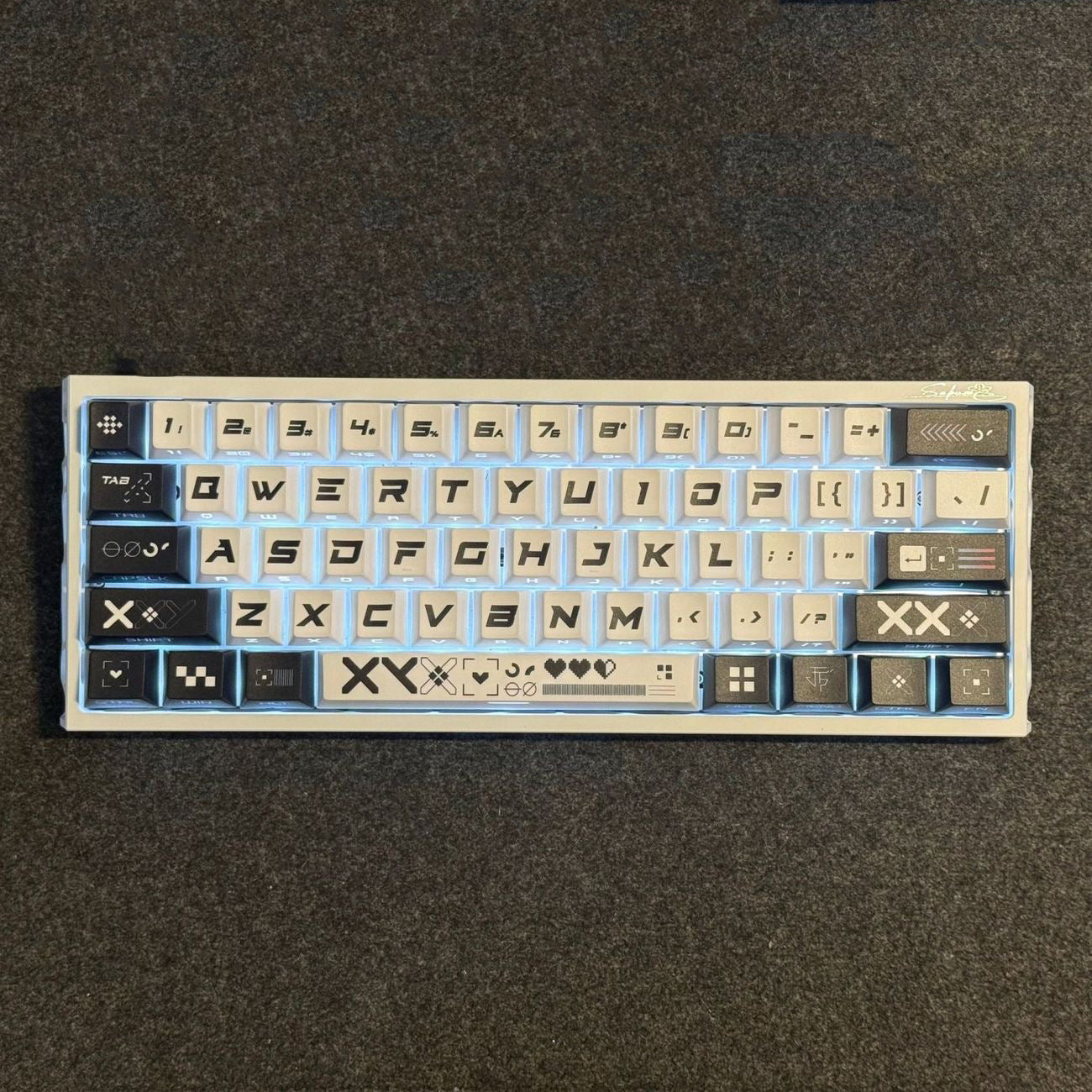 YMDK 125 Keys Black White Printing Cherry Profile Top Print Sidelit Dye Sub PBT Keycaps for 65/75/87/98/100/104 MX Mechanical Keyboard