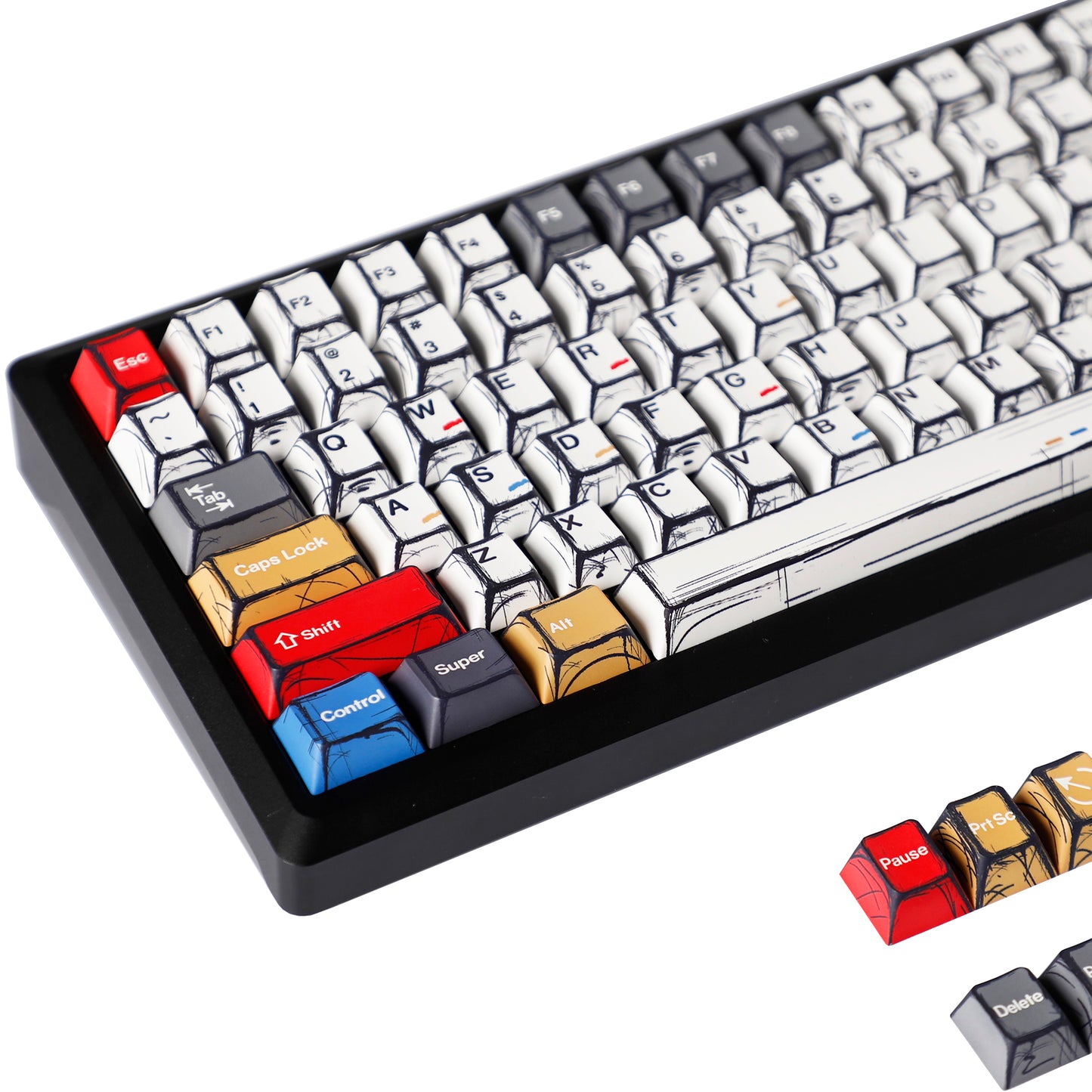 YMDK Comic Style Complete Full Set 136 Keys Keycaps Mixed Light Keycap Creative Interesting PBT Cherry Profile Dye Sub for MX Mechanical Keyboard
