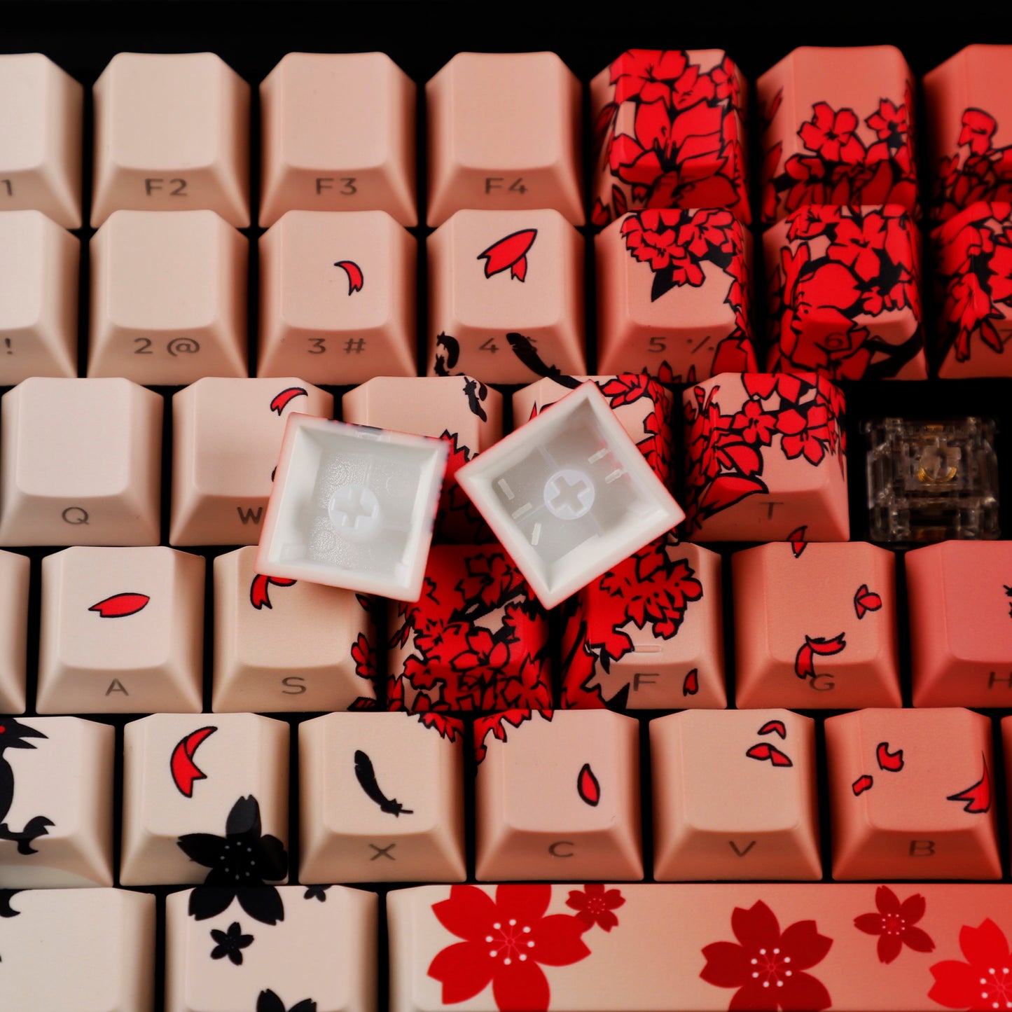 YMDK 131 Raven Sakura Keycap Cherry Profile Double Shot Sidelit Shine Through PBT Keycaps for 65/75/87/98/100/104 MX Mechanical Keyboard