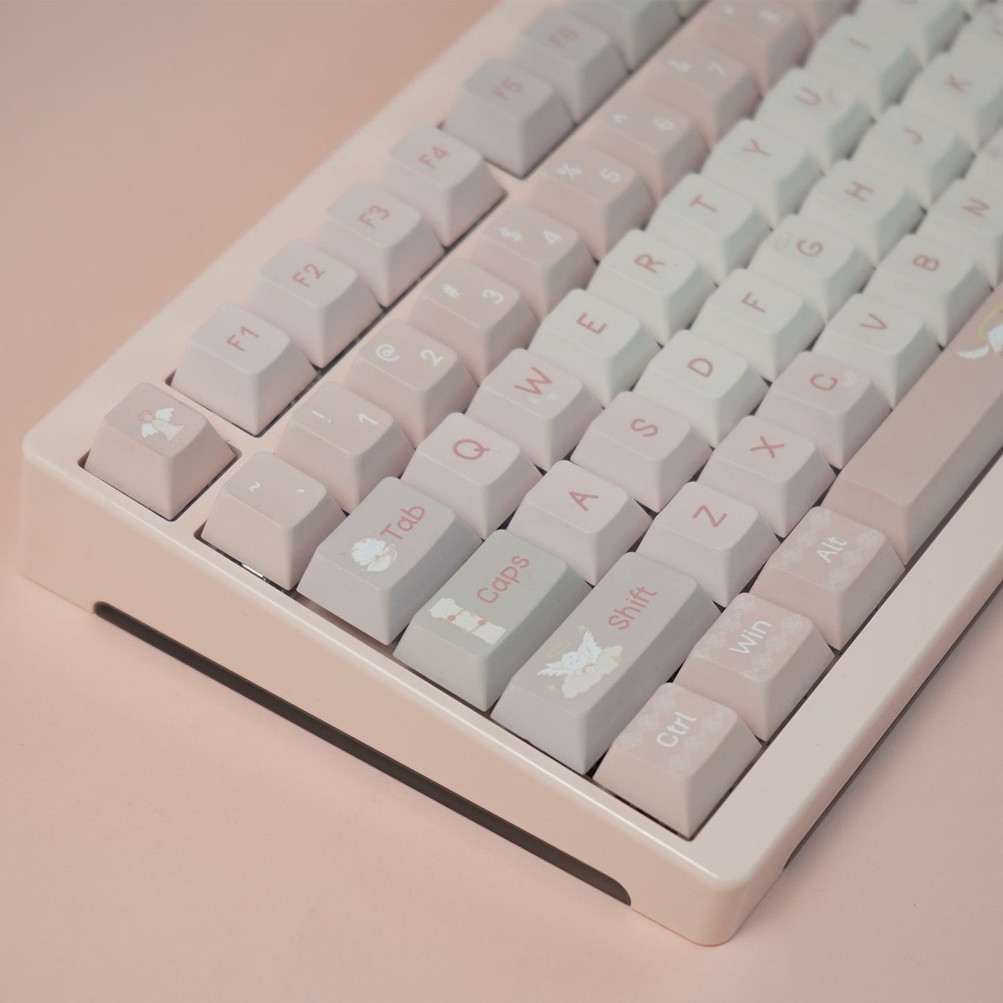 YMDK Soft Mist Angel Theme Keycaps Full Set 130 Keys Cherry Profile PBT Dye Sub Keycap for MX Mechanical Keyboard