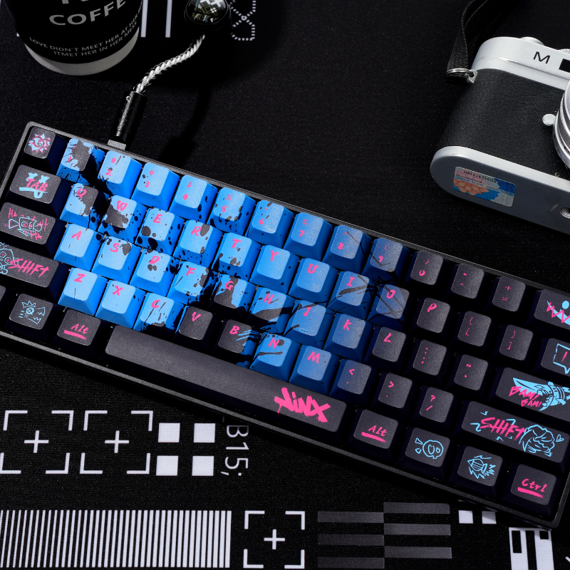 YMDK Black Blue Graffiti Keycaps Full Set 136 Keys Creative Cool Custom Keycaps Cherry Profile Dye Sub for MX Mechanical Keyboard