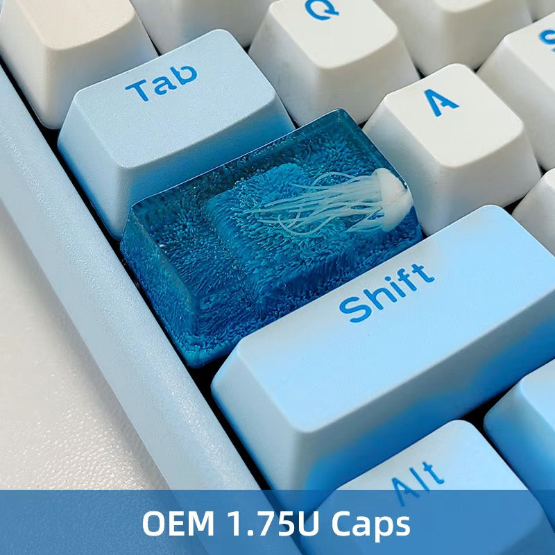 YMDK Coral Jellyfish Personality Keycaps Blue Ocean Translucent Key Caps Handmade Resin Keycap for MX Mechanical Keyboard