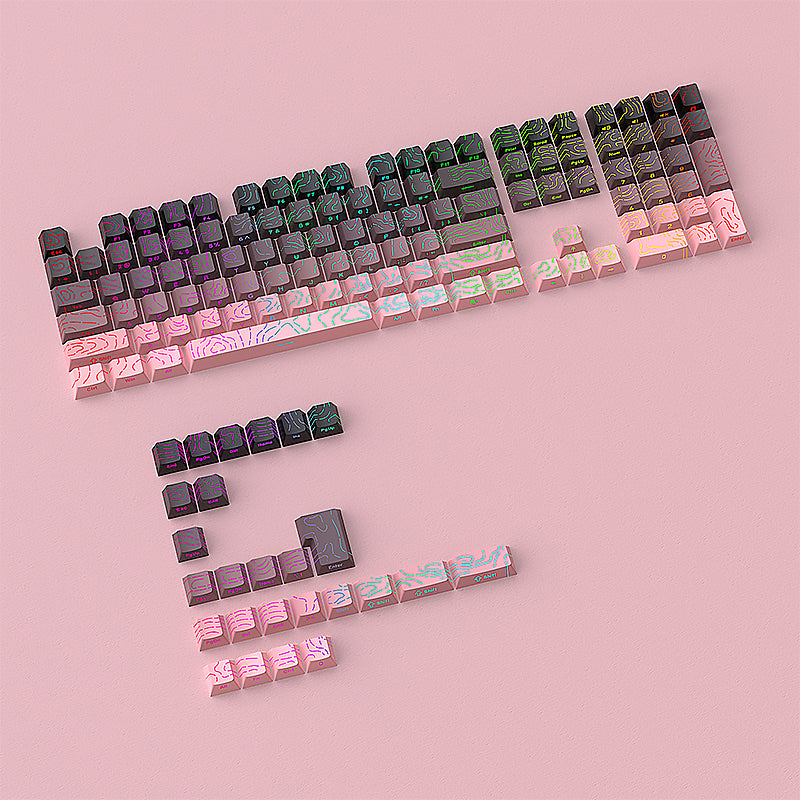 YMDK 134 Keys Color Contour Lines Personality Double Shot Side-lit Dye Sub PBT Cherry Profile Keycap for Most MX Mechanical Keyboard