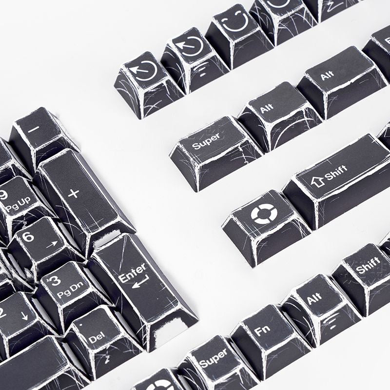 YMDK Black White Comic Keycaps Full Set 136 Keys Manga Anime Minimalist Style Dye Sub PBT Cherry Profile for MX Mechanical Keyboard