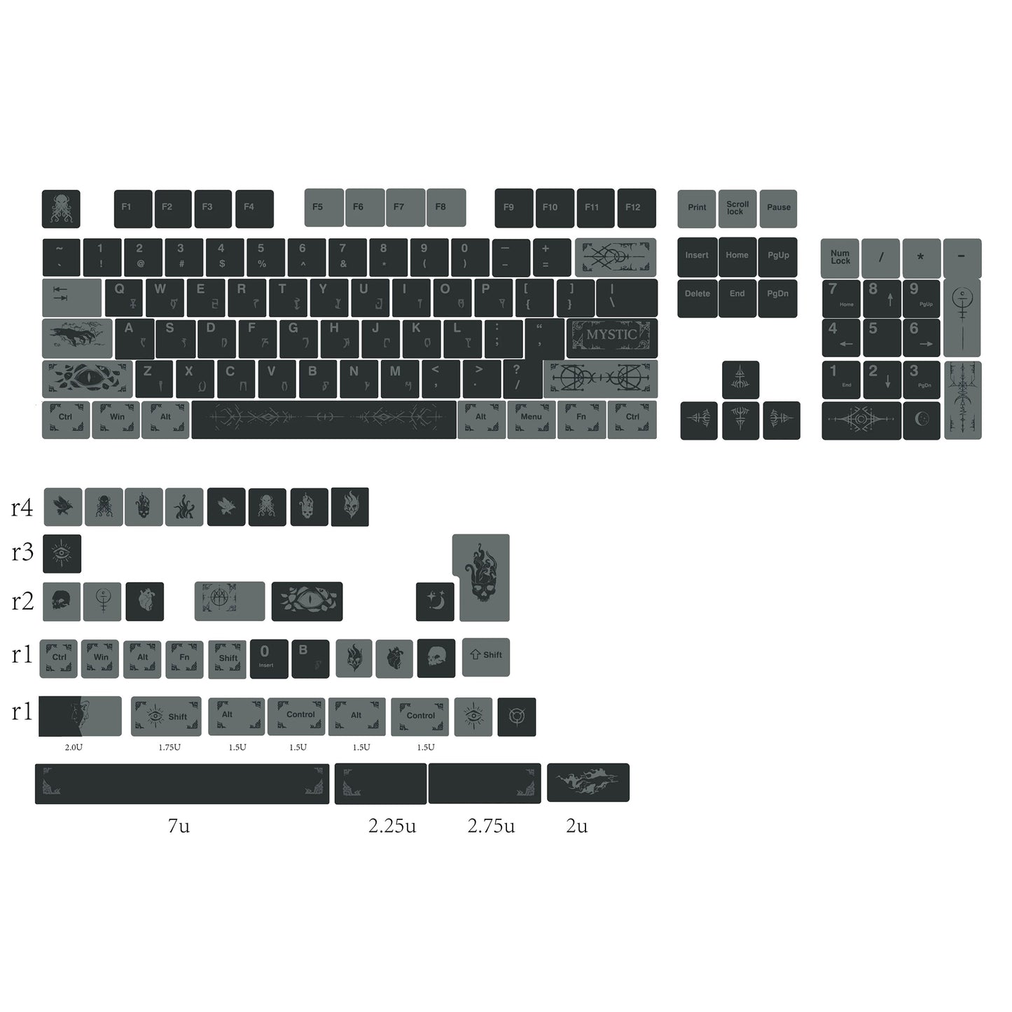 YMDK 143 key Occult Theme Keycaps PBT Cherry Profile Five-sided Dye Sub Custom Keycap for 61/68/75/87/98/104/108 MX Mechanical Keyboard