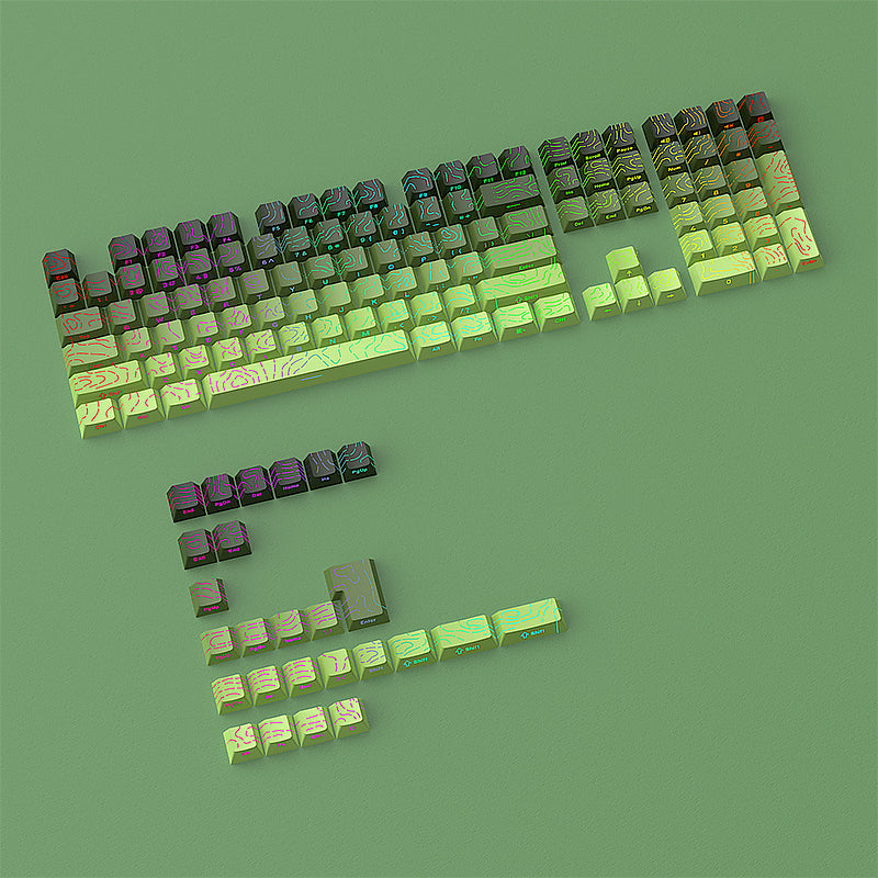 YMDK 134 Keys Color Contour Lines Personality Double Shot Side-lit Dye Sub PBT Cherry Profile Keycap for Most MX Mechanical Keyboard